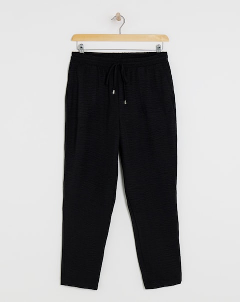 Black Textured Tapered Pull On Trouser