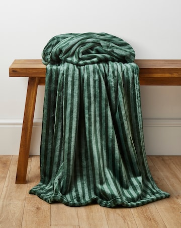 Printed Stripe Fleece Throw - Forest Green