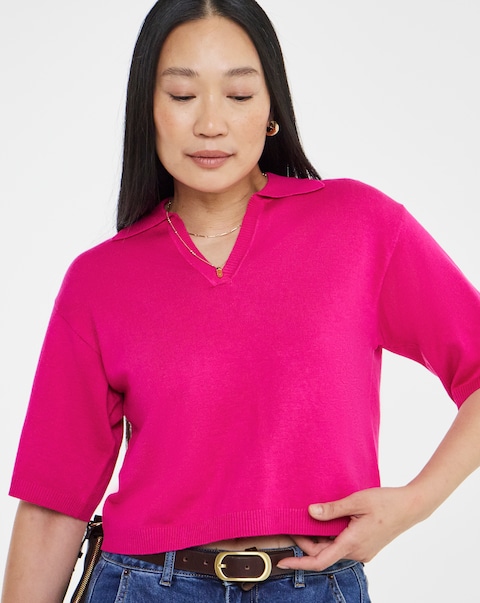 Fine Knit Polo Neck Jumper