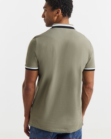 Tipped Pique Polo Long- Khaki