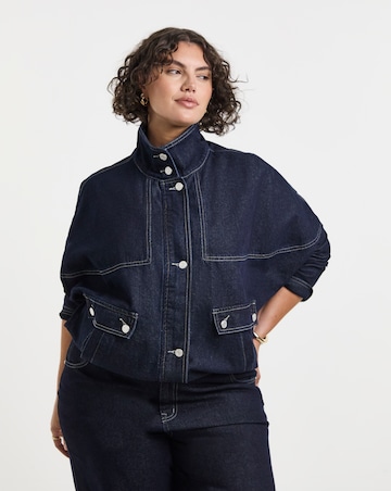 Simply Be Indigo Funnel Neck Bat Wing Denim Jacket
