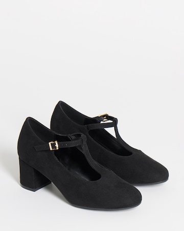 Cherry T Bar Block Heel Shoes - Wide Fit (E)