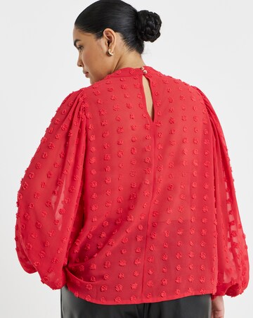 Simply Be Red Dobby Spot Keyhole Neck Blouse
