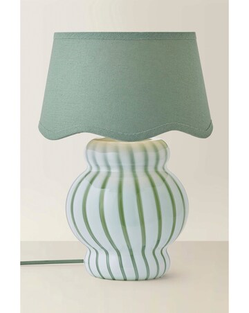 ValueLights Taffy Green Stripe Glass Table Lamp with Scallop Shade