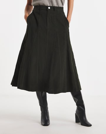 Green Cord Godet Midi Skirt