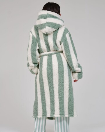 Loungeable Striped Cosy Borg Fleece Midi Hooded Dressing Gown