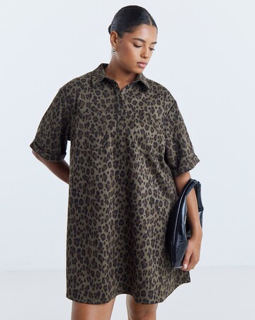 Simply Be Green Leopard Print Suedette Shift Shirt Dress
