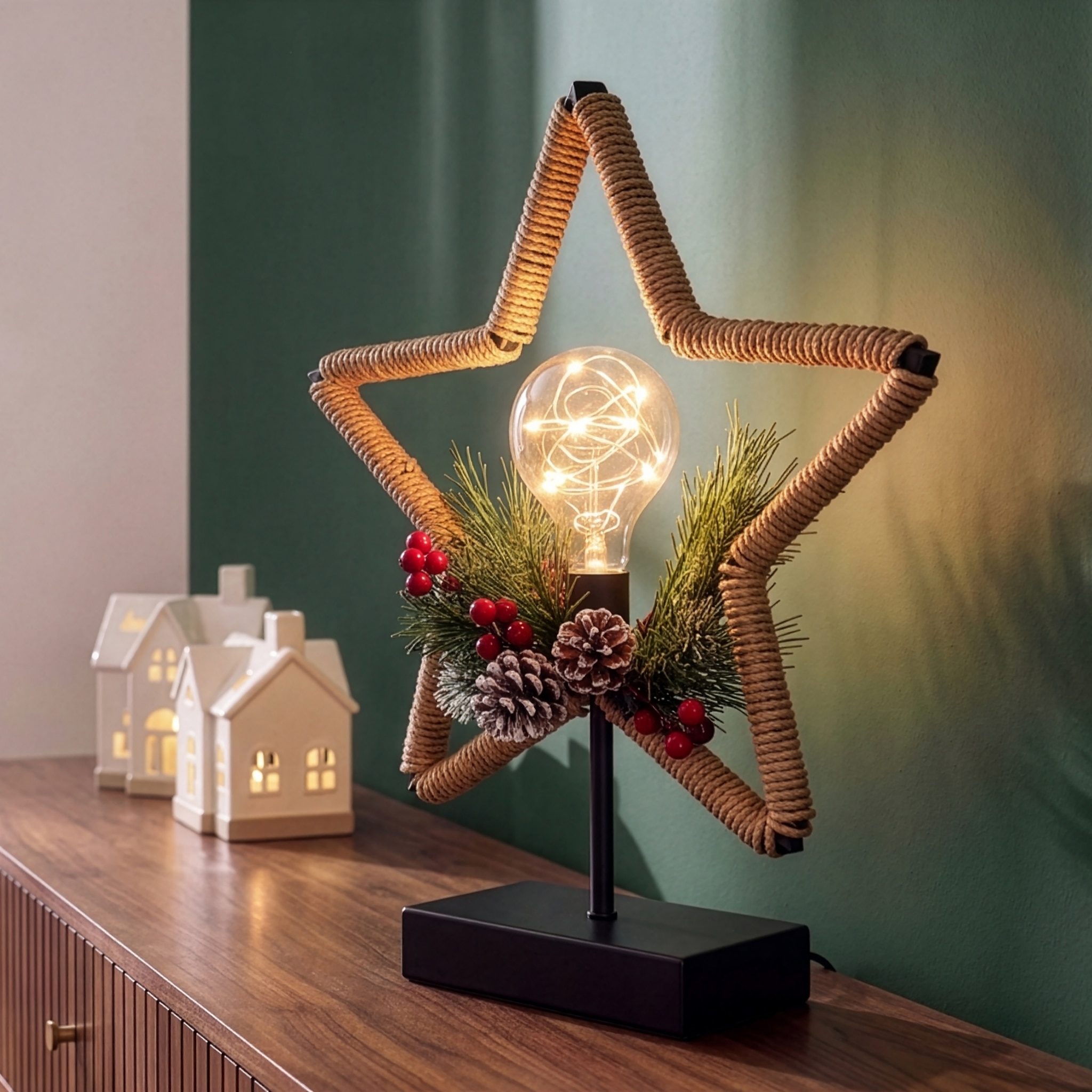 Christmas decorations on a sideboard