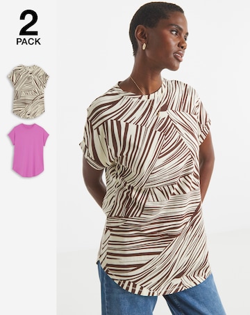 2 Pack Short Sleeve Curved Hem Longline Top