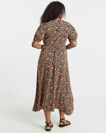 Simply Be Leopard Printed Short Sleeve Viscose Midi Dress