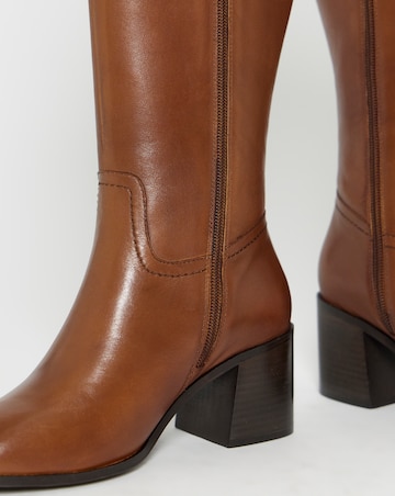 Nessa Leather Block Heel Knee High Boots - Wide Fit (E) & Curvy Calf