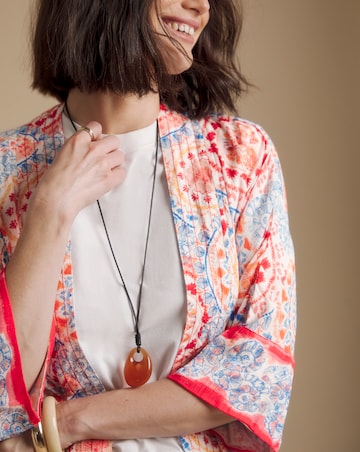 Julipa Printed Embroidered Textured Crinkle Kimono