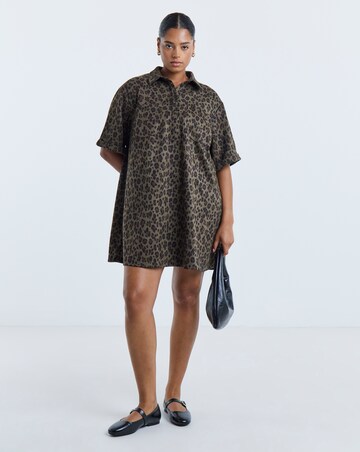 Simply Be Green Leopard Print Suedette Shift Shirt Dress