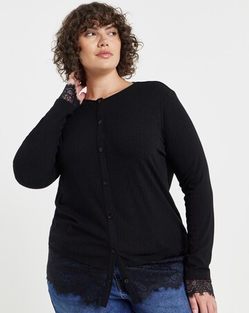 Simply Be Black Button Through Lace Trim Cardigan