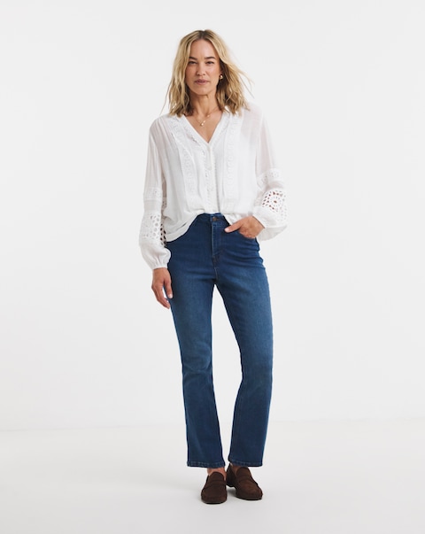 Mid Blue Stretch Denim Bootcut Jeans