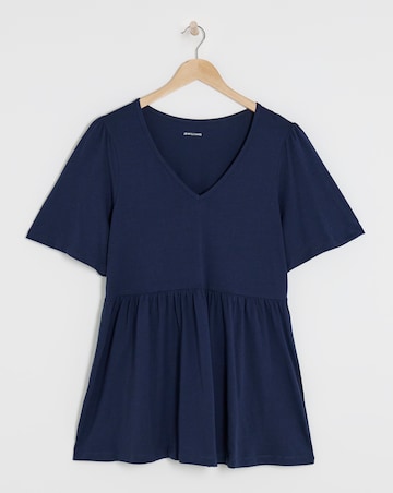 Pure Cotton V Neck SS Peplum Hem Longline Top