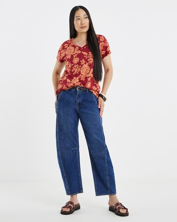 Berry Floral Printed V-Neck T-Shirt