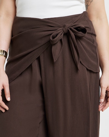 Simply Be Chocolate Crinkle Tie Waist Overlay Wide Leg Trouser