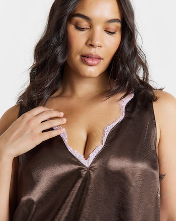 Simply Be Chocolate Satin Lace Trim Cami