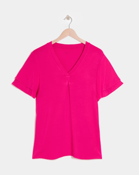 Pink Double Angel Sleeve V-Neck Top