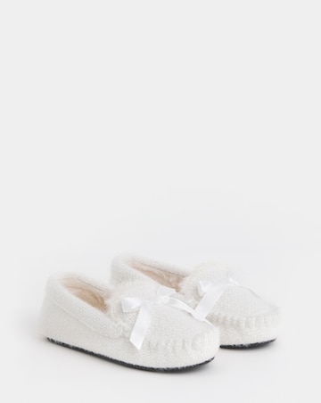 Lorna Knitted Full Slipper With Bow Detail - Wide Fit (E)