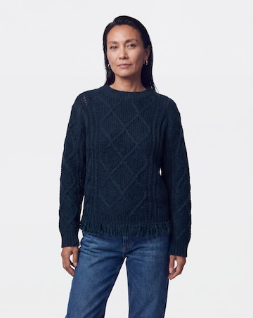 Cobalt Crew Neck Fringe Hem Jumper