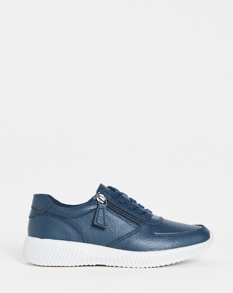 Heavenly Soles Seraphina Leather Lace Up Side Zip Trainers - Wide Fit (E)