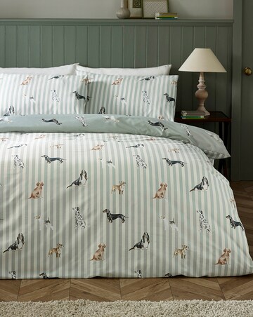 Catherine Lansfield Dog Stripe Duvet Cover Set