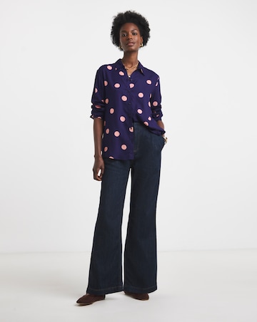 Navy Spot Print Long Sleeve Shirt