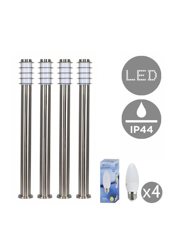 ValueLights Wharf 4 Pack 1m Outdoor Wired Bollard Light Posts - Bulbs Included