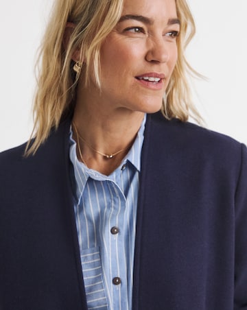Navy Collarless Longline Coat