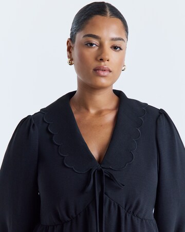 Simply Be Black Long Sleeve Collared Skater Dress