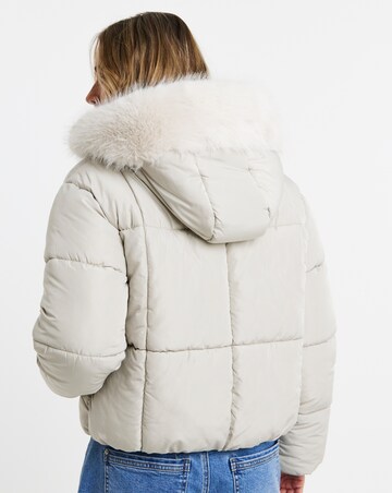Stone Faux Fur Hood Padded Coat
