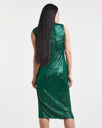 Linear Sequin Sleeveless Midi Dress