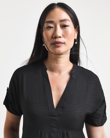 Collarless Placket Detail Smock Midi Dress