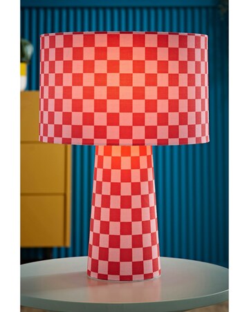 ValueLights Pritchard Pink Checkerboard Fabric Table Lamp