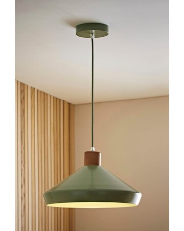 ValueLights Parker Green & Walnut Pendant Light