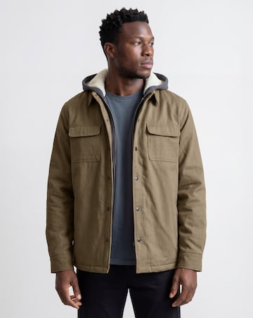 Hooded Borg Lined Twill Overshirt