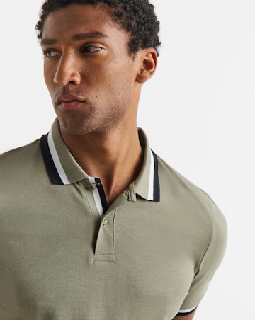 Tipped Pique Polo Long- Khaki