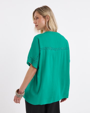 Crochet Trim Linen Mix Tunic Top