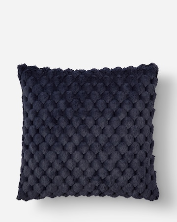 Scallop Faux Fur Cushion - Navy