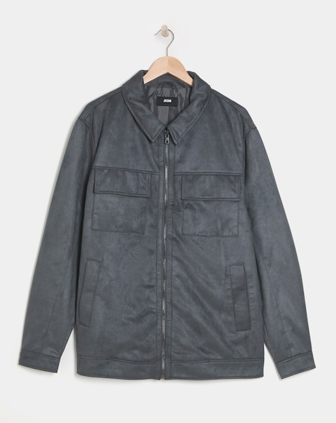 Grey Faux Suede Zip Jacket