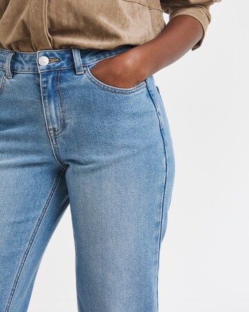 Blue Straight Crop Turn Up Jeans