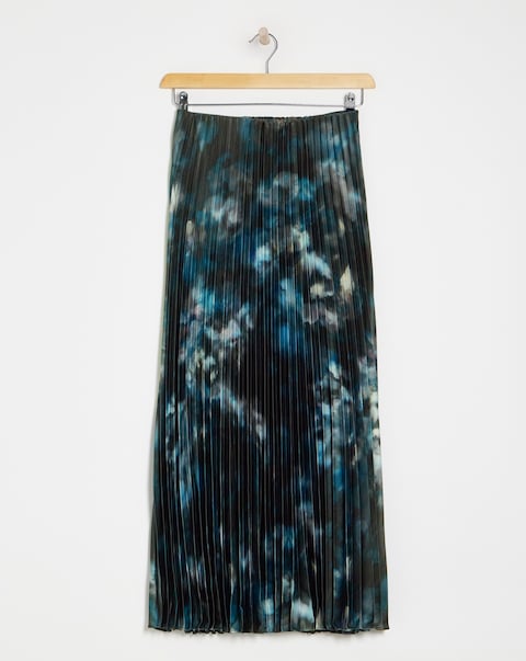 Printed Pleated Satin Maxi Skirt