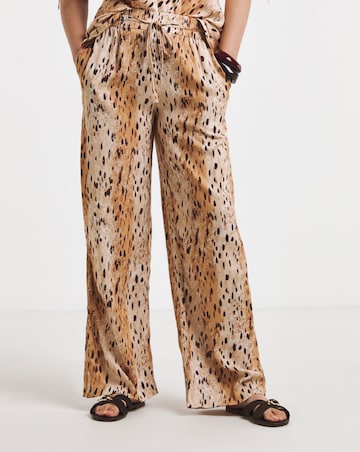 Animal Print Linen Mix Wide Leg Trouser