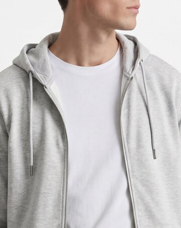 Full Zip Hoodie Long Length- Grey Marl