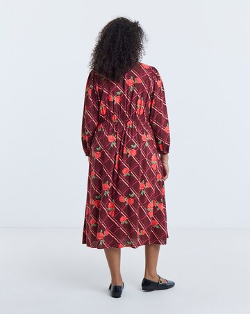 Simply Be Burgundy Floral Button Through Midi Dress