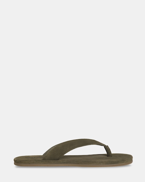 JACK & JONES Suede Flip Flops - Olive