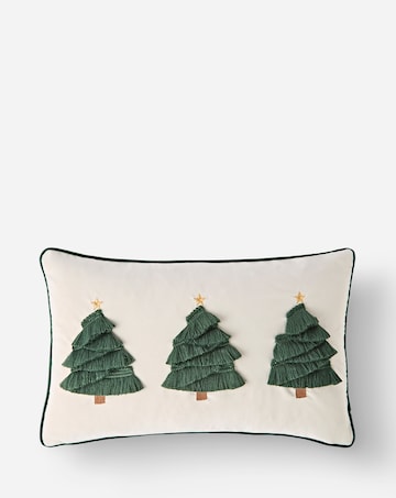 Festive Fringed Christmas Trees Embroidered Cushion