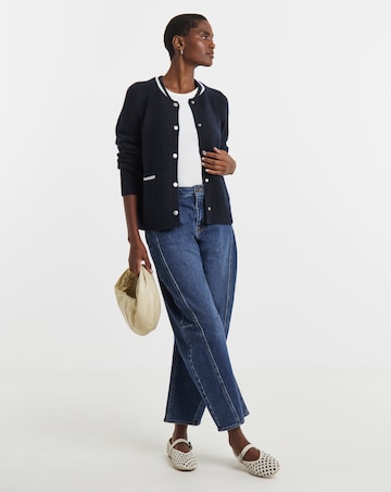 Contrast Bomber Style Knitted Cardigan